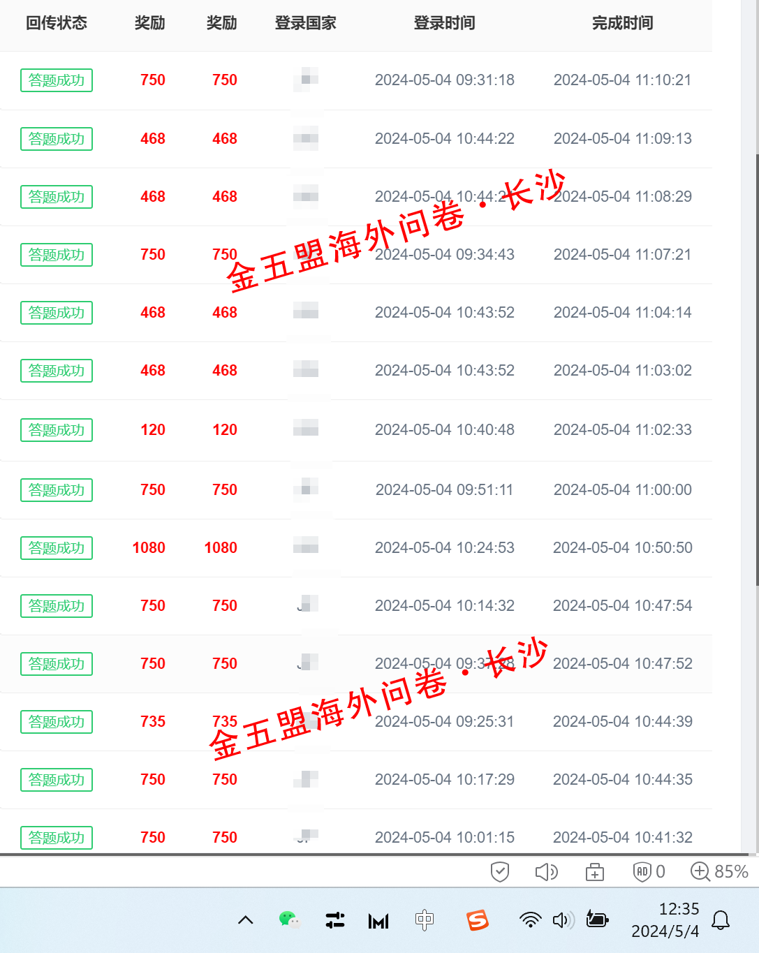 金五盟海外问卷渠道查，5月4日后台实时业绩 金五盟海外问卷渠道查，5月4日后台实时业绩 问卷调查