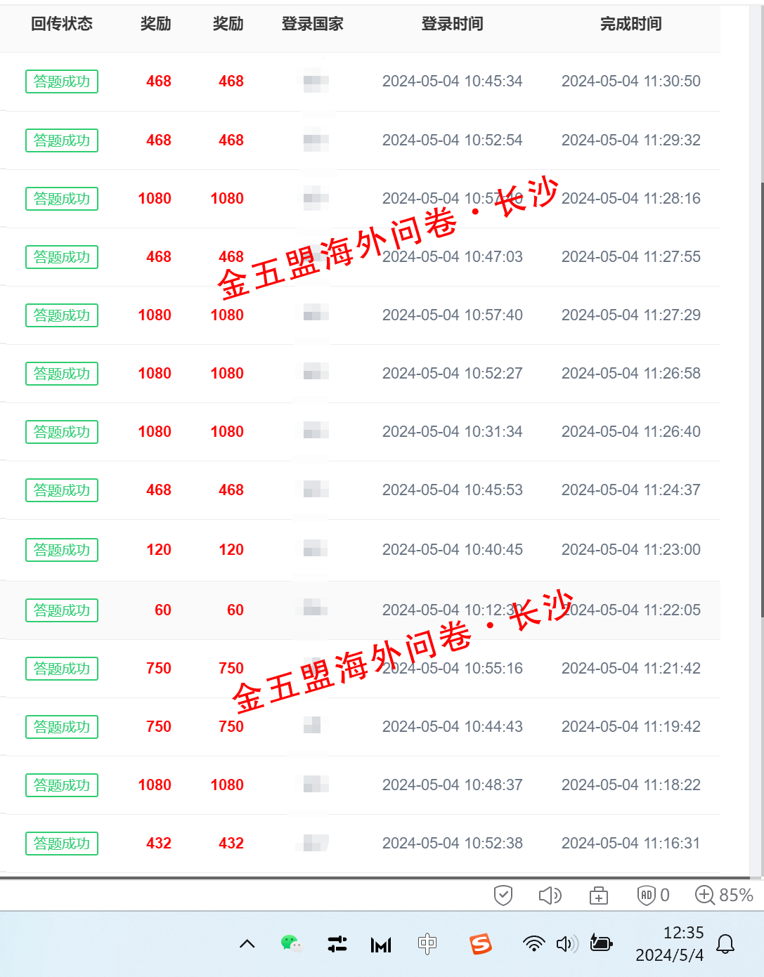 金五盟海外问卷渠道查，5月4日后台实时业绩 金五盟海外问卷渠道查，5月4日后台实时业绩 问卷调查