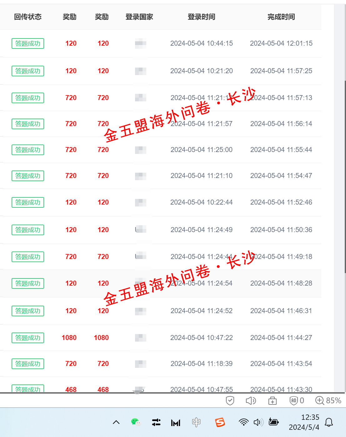 金五盟海外问卷渠道查，5月4日后台实时业绩 金五盟海外问卷渠道查，5月4日后台实时业绩 问卷调查
