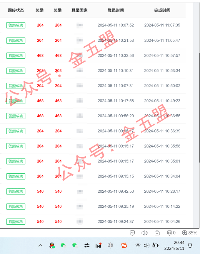 金五盟海外问卷调查，5月11日部分后台业绩记录 金五盟海外问卷调查，5月11日部分后台业绩记录 问卷调查